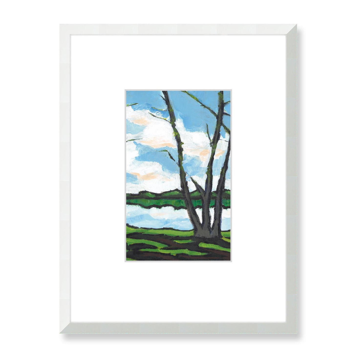 Framed Fine Art Print, Faux Mat - 18x24 inches | Lakeshore in Acrylic FMV-1100-001, Prints, Fine art, White Frame, 45 x 60 cm ,18 x 24 inches