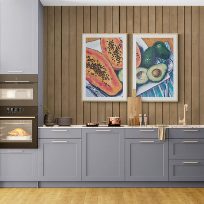 Papaya & Avocados #2105-003 Framed Fine Art Print - Vertical 2-Inch Premium Gallery Matting