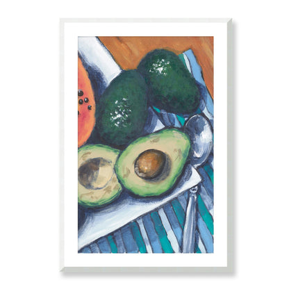 Framed Fine Art Print, White Mat - 11x14 16x20 20x28 | Papaya & Avocados in Acrylic, fp2-1000-1105R, , Fine art, White Frame, 61 x 91 cm ,24 x 36 inches