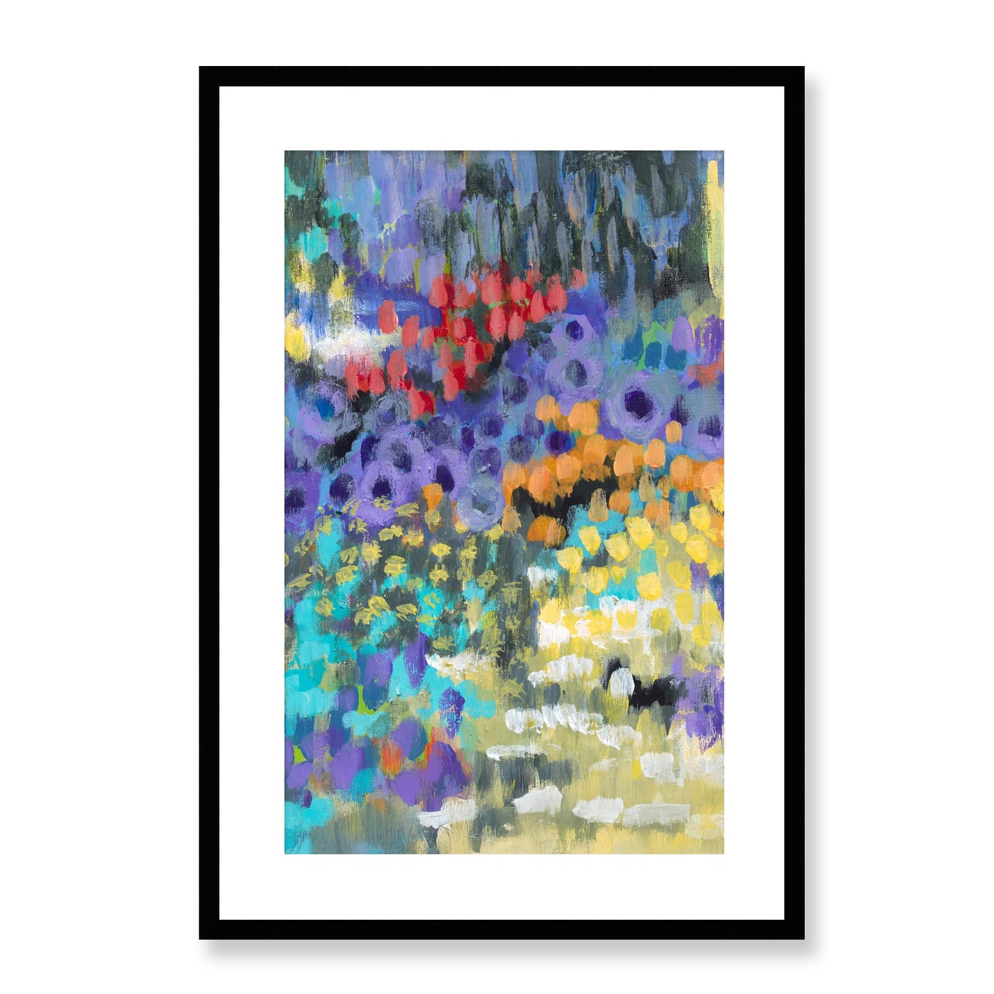 Framed Fine Art Print, White Mat - 14x20 19x28 24x36  | Floral Garden Two in Acrylic, fp2-1000-1145C, , Fine art, Black Frame, 48 x 71 cm ,19 x 28 inches