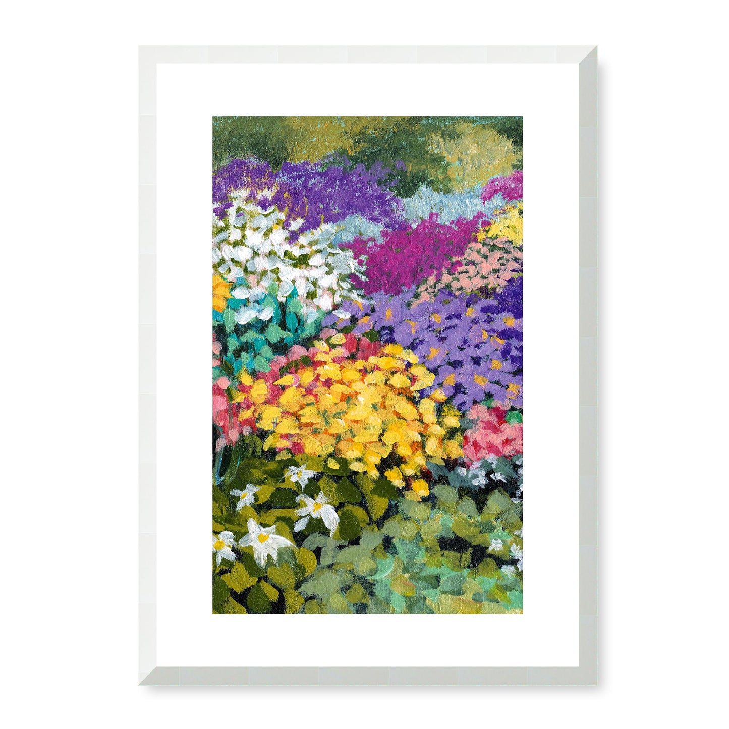 Framed Fine Art Print, White Mat - 14x20 19x28 24x36  | Floral Garden Three in Acrylic, fp2-1000-1147C, Prints, Fine art, White Frame, 36 x 51 cm ,14 x 20 inches