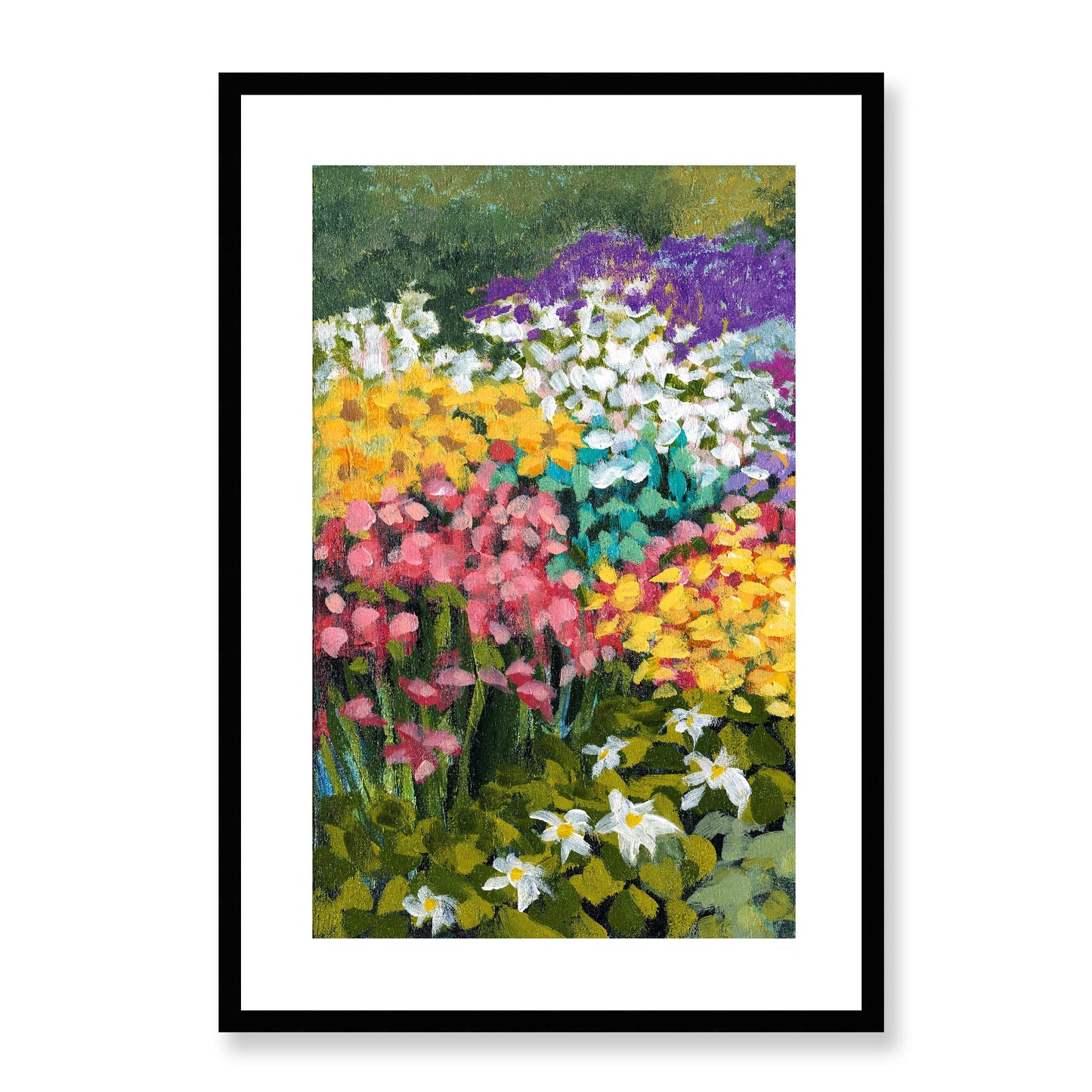 Framed Fine Art Print, White Mat - 11x14 16x20 20x28 | Floral Garden Three in Acrylic, fp2-1000-1147L, Prints, Fine art, Black Frame, 48 x 71 cm ,19 x 28 inches