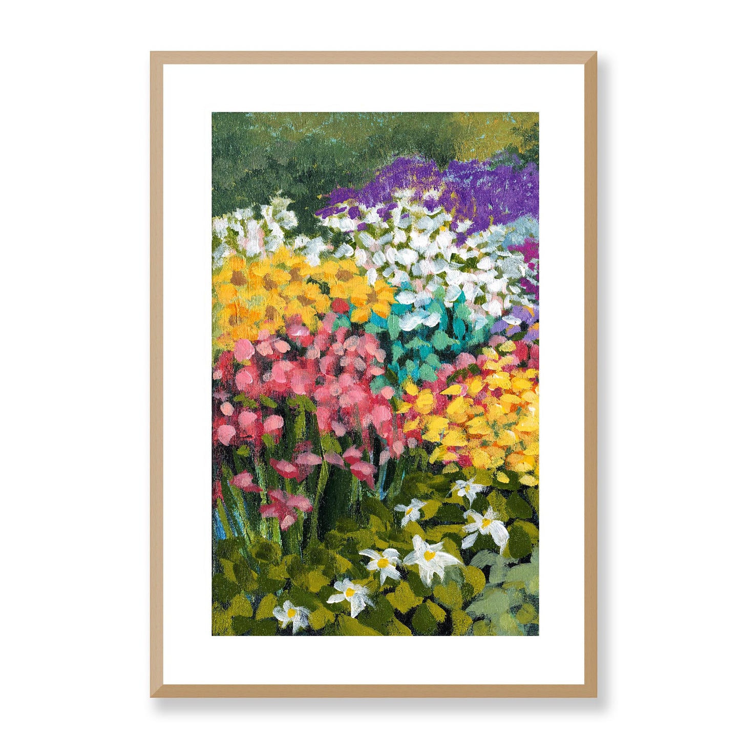 Framed Fine Art Print, White Mat - 11x14 16x20 20x28 | Floral Garden Three in Acrylic, fp2-1000-1147L, Prints, Fine art, Natural Frame, 48 x 71 cm ,19 x 28 inches