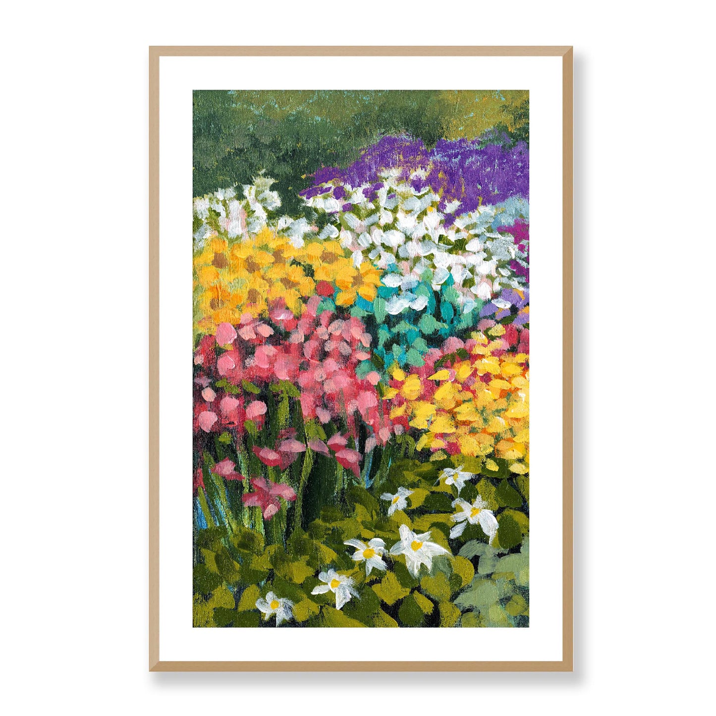 Framed Fine Art Print, White Mat - 11x14 16x20 20x28 | Floral Garden Three in Acrylic, fp2-1000-1147L, Prints, Fine art, Natural Frame, 61 x 91 cm ,24 x 36 inches