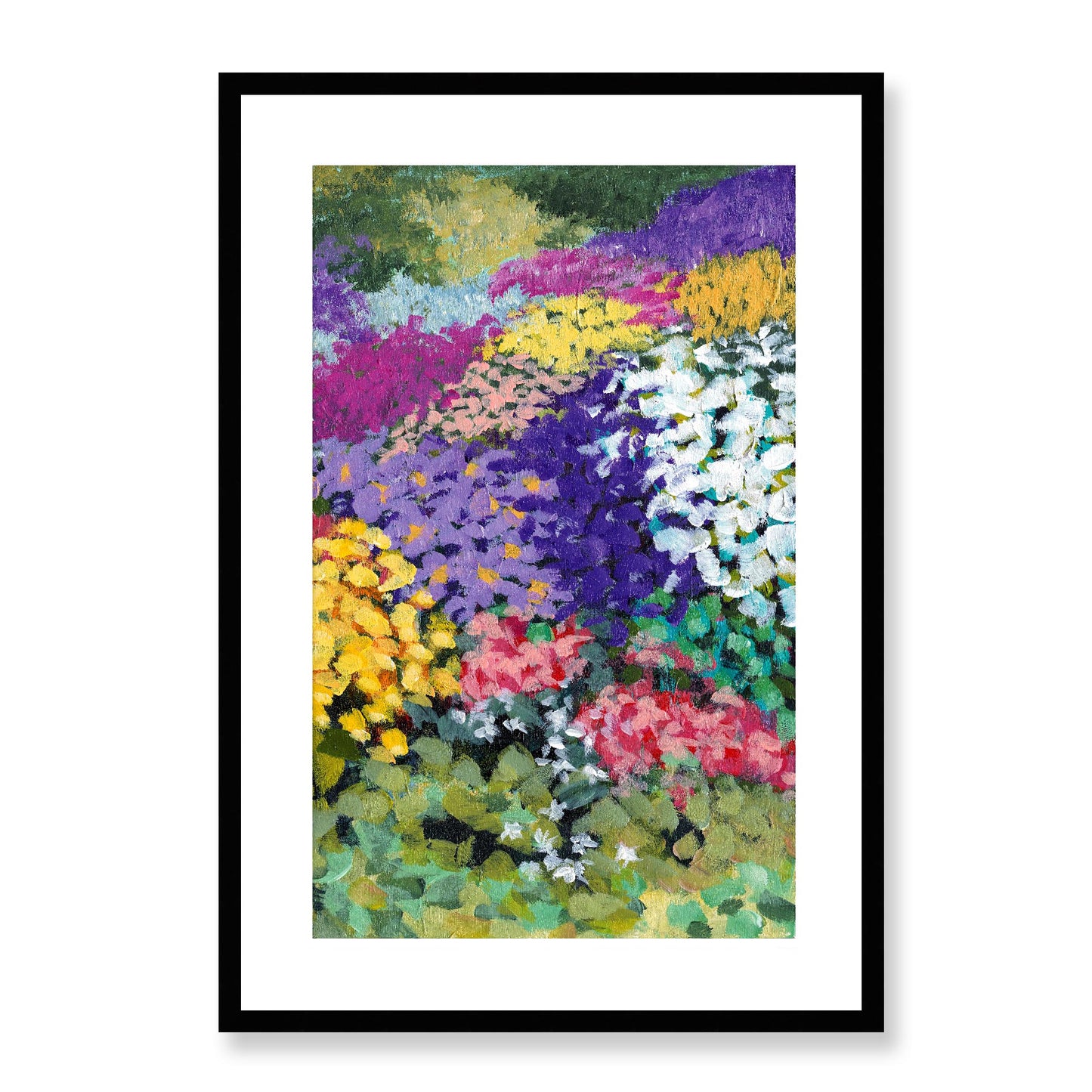 Framed Fine Art Print, White Mat - 11x14 16x20 20x28 | Floral Garden Three in Acrylic, fp2-1000-1147R, Prints, Fine art, Black Frame, 48 x 71 cm ,19 x 28 inches