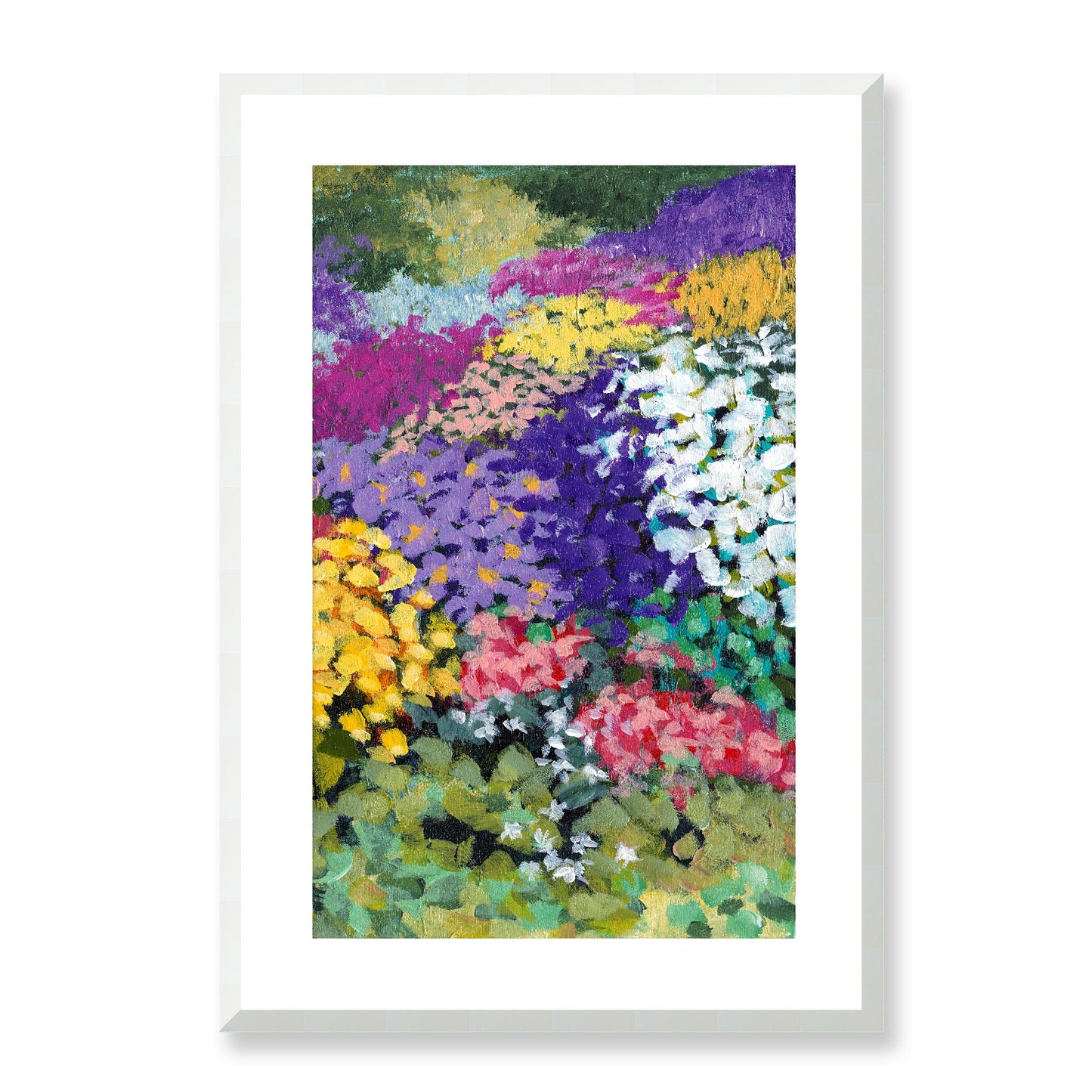 Framed Fine Art Print, White Mat - 11x14 16x20 20x28 | Floral Garden Three in Acrylic, fp2-1000-1147R, Prints, Fine art, White Frame, 48 x 71 cm ,19 x 28 inches