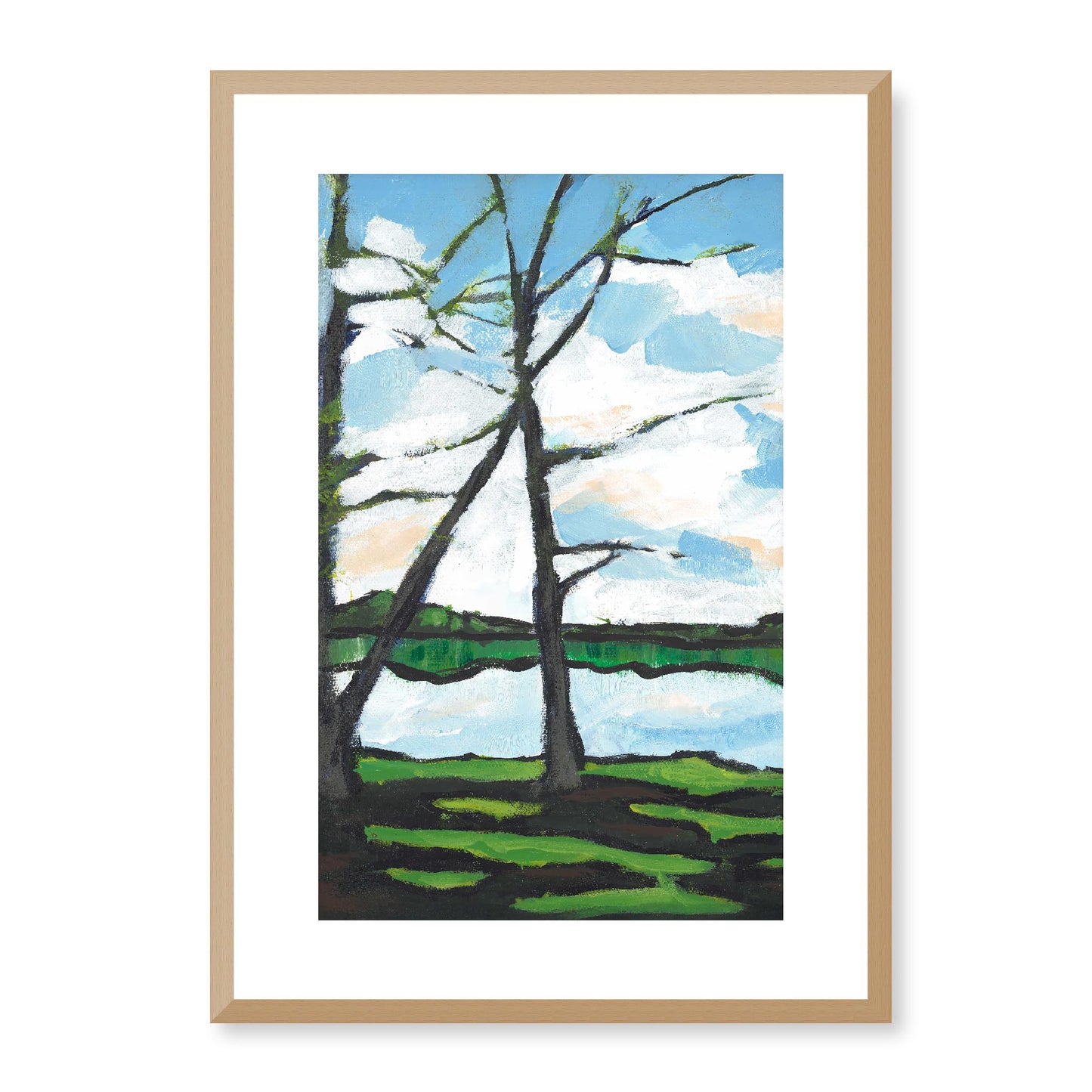 Framed Fine Art Print, White Mat - 14x20 19x28 24x36 | Lakeshore in Acrylic, fp2-1101L, Prints, Fine art, Natural Frame, 36 x 51 cm ,14 x 20 inches
