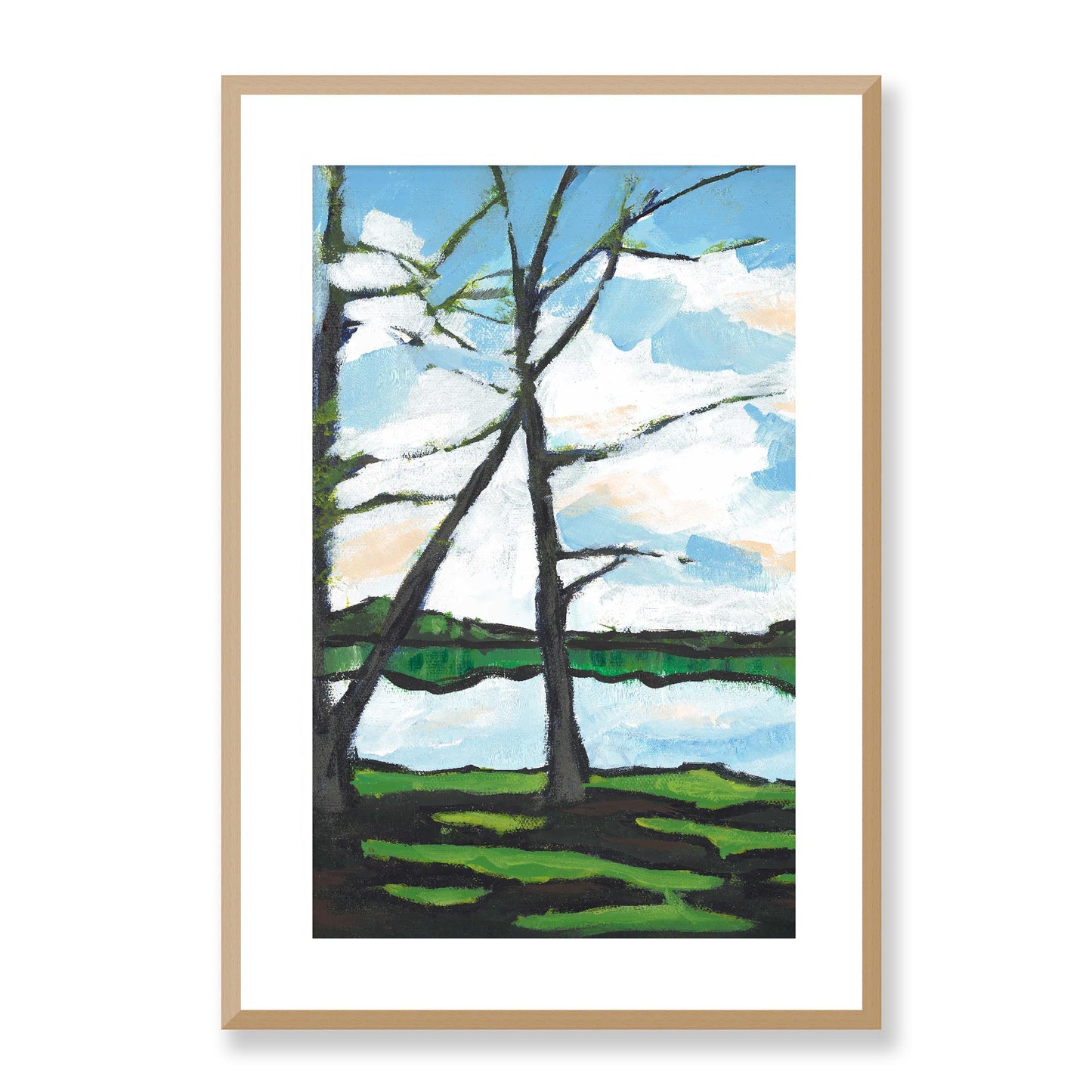 Framed Fine Art Print, White Mat - 14x20 19x28 24x36 | Lakeshore in Acrylic, fp2-1101L, Prints, Fine art, Natural Frame, 48 x 71 cm ,19 x 28 inches