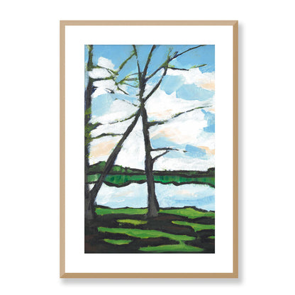 Framed Fine Art Print, White Mat - 14x20 19x28 24x36 | Lakeshore in Acrylic, fp2-1101L, Prints, Fine art, Natural Frame, 48 x 71 cm ,19 x 28 inches