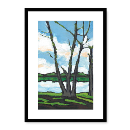 Framed Fine Art Print, White Mat - 14x20 19x28 24x36 | Lakeshore in Acrylic, fp2-1101R, Prints, Fine art, Black Frame, 36 x 51 cm ,14 x 20 inches