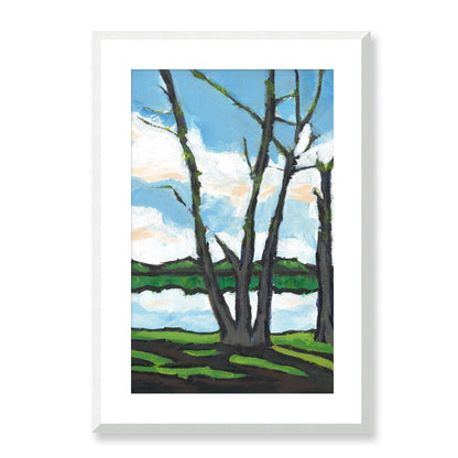 Framed Fine Art Print, White Mat - 14x20 19x28 24x36 | Lakeshore in Acrylic, fp2-1101R, Prints, Fine art, White Frame, 48 x 71 cm ,19 x 28 inches