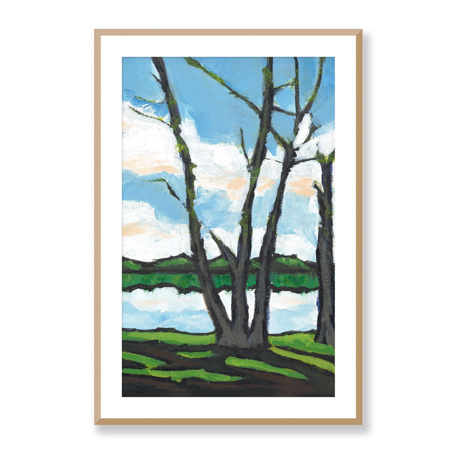 Framed Fine Art Print, White Mat - 14x20 19x28 24x36 | Lakeshore in Acrylic, fp2-1101R, Prints, Fine art, Natural Frame, 61 x 91 cm ,24 x 36 inches
