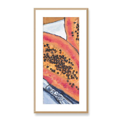 Framed Fine Art Print, White Mat - 16x33 inches | Papaya, FP3-1000-1105-L, Prints, Fine art, Natural Frame, 36 x 71 cm ,14 x 28 inches