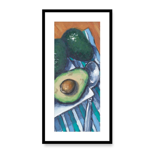 Framed Fine Art Print, White Mat - 16x33 inches | Papaya & Avocados, FP3-1000-1105-R, Prints, Fine art, Black Frame, 36 x 71 cm ,14 x 28 inches