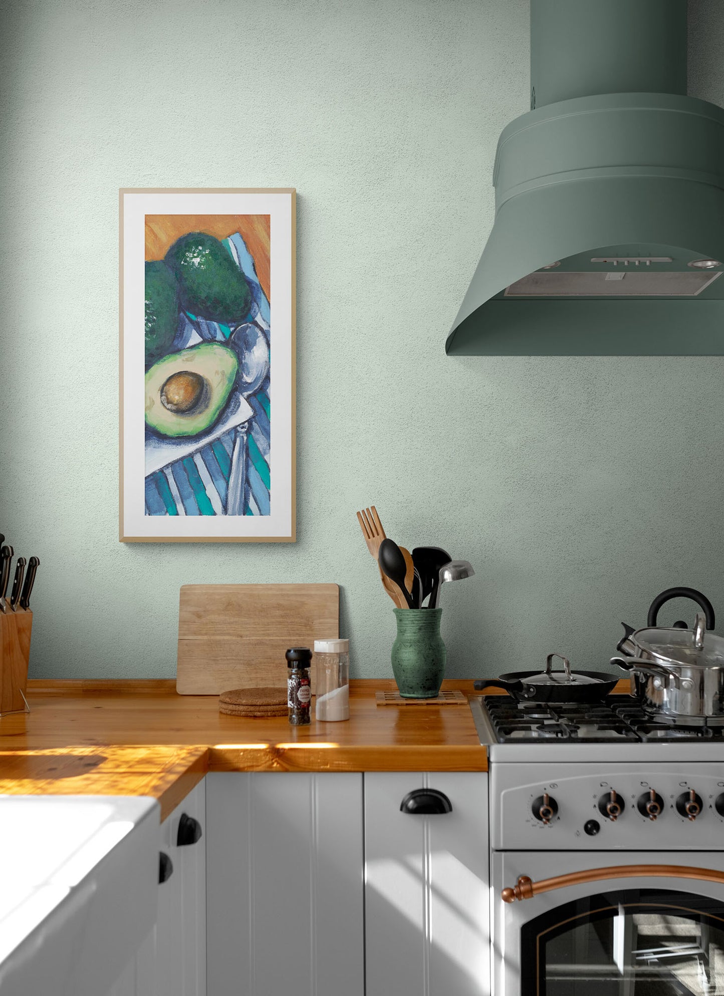 Papaya & Avocados #2105-003 Framed Fine Art Print - Vertical 2-Inch Premium Gallery Matting - Panoramic Layout