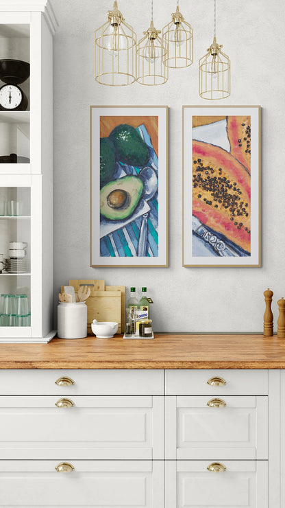Papaya & Avocados #2105-001 Framed Fine Art Print - Vertical 2-Inch Premium Gallery Matting - Panoramic Layout