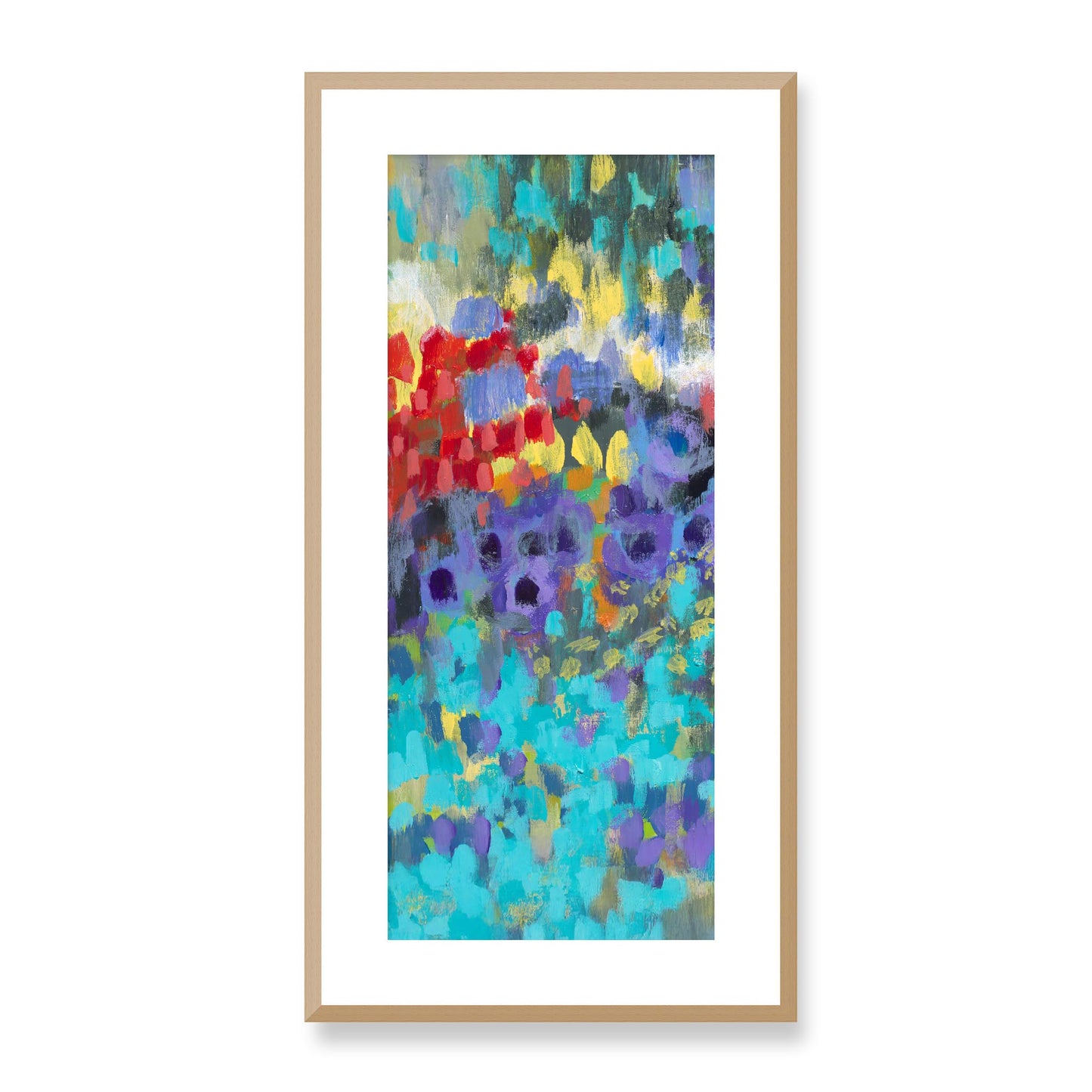 Framed Fine Art Print, White Mat - 16x33 inches | Floral Garden, FP3-1000-1145-L, Prints, Fine art, Natural Frame, 36 x 71 cm ,14 x 28 inches