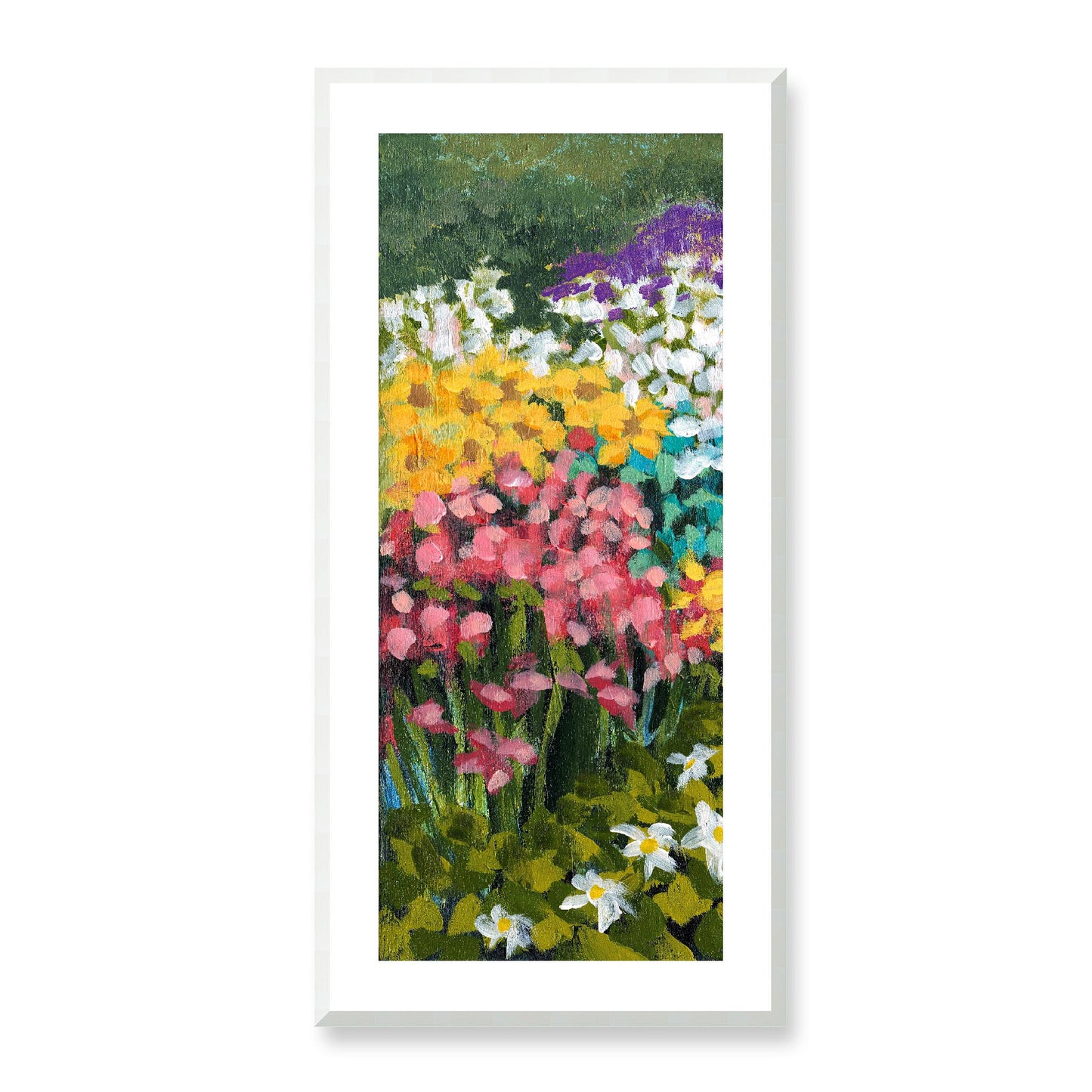 Framed Fine Art Print, White Mat - 16x33 inches | Floral Garden, FP3-1000-1147-L, Prints, Fine art, White Frame, 48 x 102 cm ,19 x 40 inches