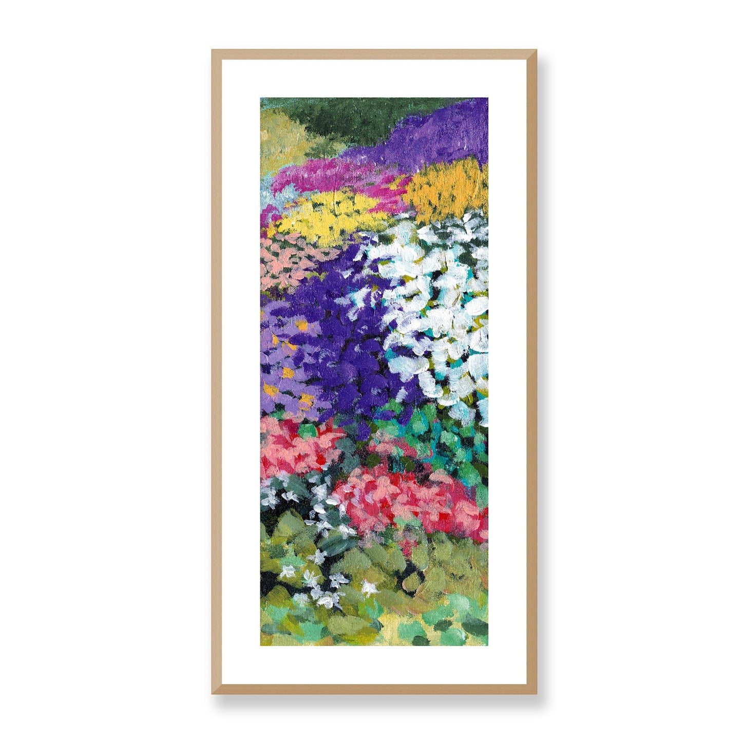 Framed Fine Art Print, White Mat - 16x33 inches | Floral Garden, FP3-1000-1147-R, Prints, Fine art, Natural Frame, 41 x 84 cm ,16 x 33 inches