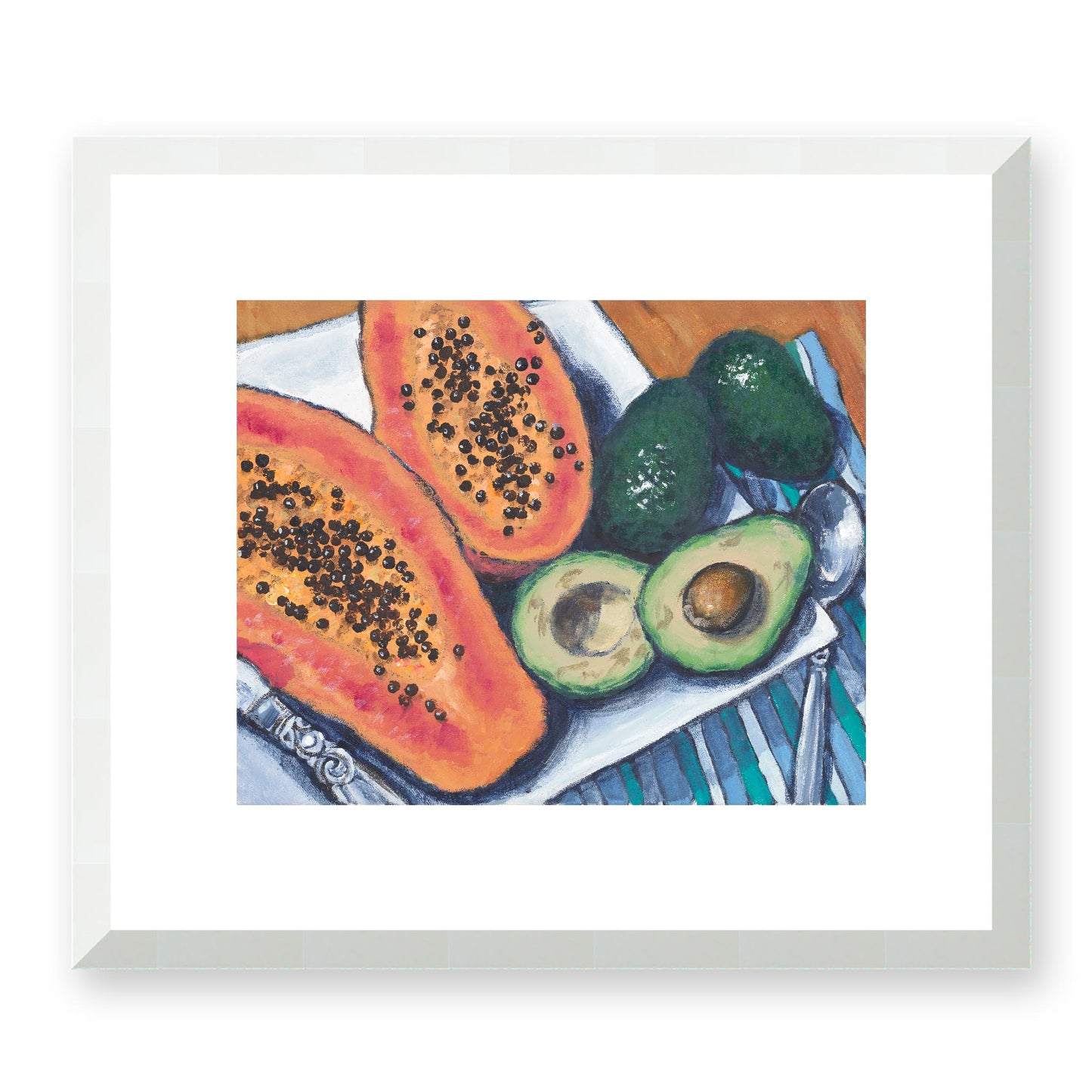 Framed Fine Art Print, White Mat - 14x12 19x16 24x20 29x24 34x28 39x32 inches | Papaya & Avocados in Acrylic, FPH-1000-1105, Prints, Fine art, White Frame, 36 x 30 cm, 14 x 12 inches