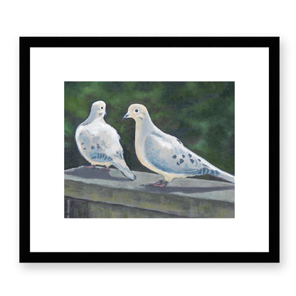 Framed Fine Art Print, White Mat - 14x12 19x16 24x20 29x24 34x28 39x32 inches | Mourning Doves in Acrylic, FPH-1000-1125, Prints, Fine art, Black Frame, 36 x 30 cm, 14 x 12 inches