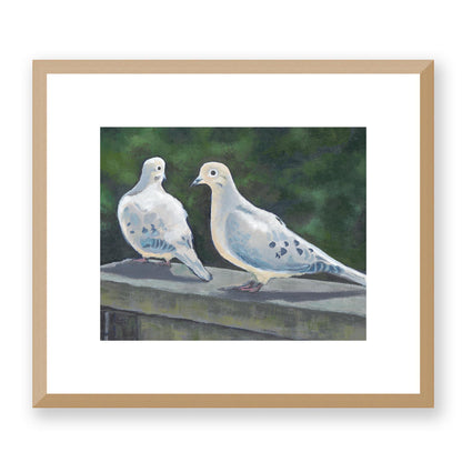 Framed Fine Art Print, White Mat - 14x12 19x16 24x20 29x24 34x28 39x32 inches | Mourning Doves in Acrylic, FPH-1000-1125, Prints, Fine art, Natural Frame, 36 x 30 cm, 14 x 12 inches