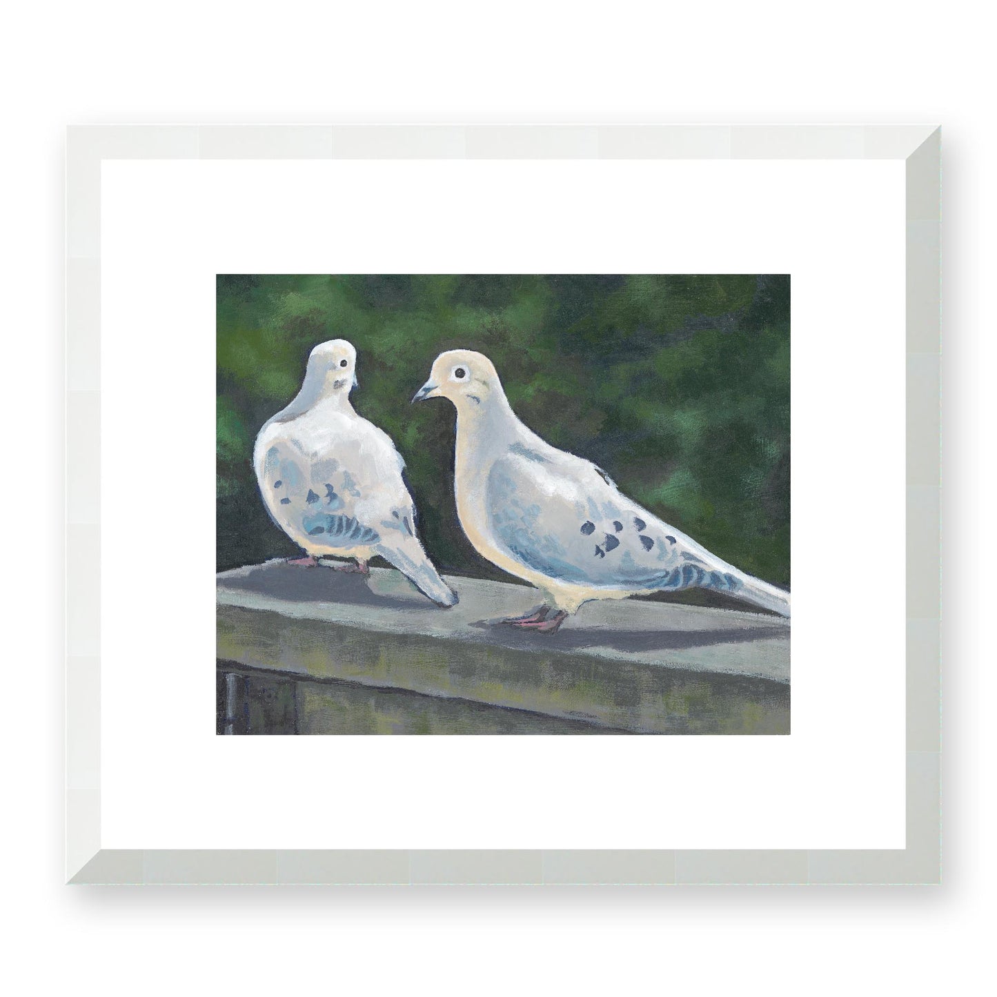 Framed Fine Art Print, White Mat - 14x12 19x16 24x20 29x24 34x28 39x32 inches | Mourning Doves in Acrylic, FPH-1000-1125, Prints, Fine art, White Frame, 36 x 30 cm, 14 x 12 inches