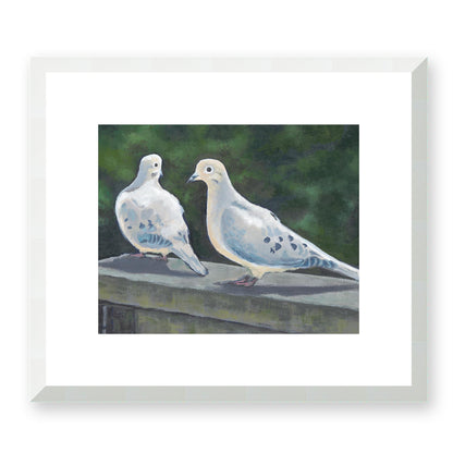 Framed Fine Art Print, White Mat - 14x12 19x16 24x20 29x24 34x28 39x32 inches | Mourning Doves in Acrylic, FPH-1000-1125, Prints, Fine art, White Frame, 36 x 30 cm, 14 x 12 inches