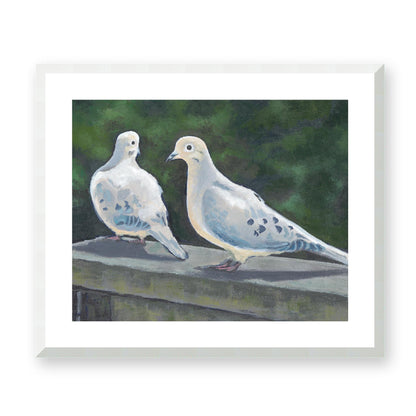 Framed Fine Art Print, White Mat - 14x12 19x16 24x20 29x24 34x28 39x32 inches | Mourning Doves in Acrylic, FPH-1000-1125, Prints, Fine art, White Frame, 61 x 51 cm, 24 x 20 inches