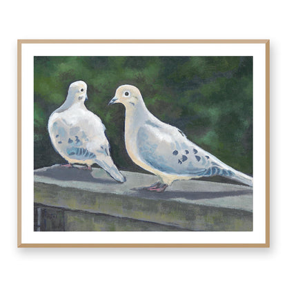 Framed Fine Art Print, White Mat - 14x12 19x16 24x20 29x24 34x28 39x32 inches | Mourning Doves in Acrylic, FPH-1000-1125, Prints, Fine art, Natural Frame, 99 x 81 cm, 39 x 32 inches