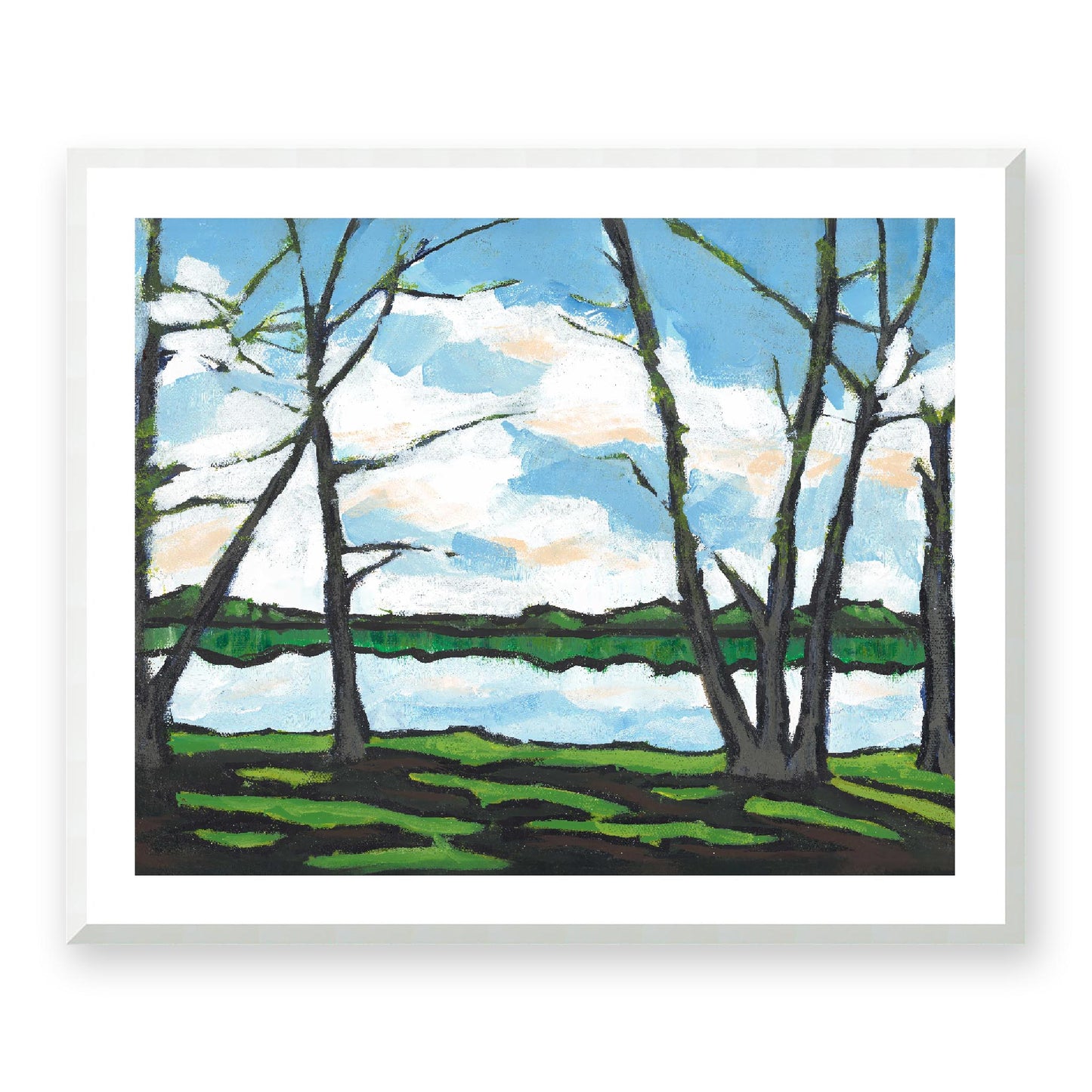 Framed Fine Art Print, White Mat - 14x12 19x16 24x20 29x24 34x28 39x32 inches | Lakeshore, FPH-1101, Prints, Fine art, White Frame, 86 x 71 cm, 34 x 28 inches