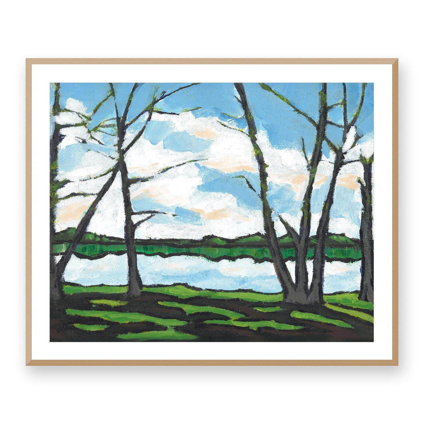 Framed Fine Art Print, White Mat - 14x12 19x16 24x20 29x24 34x28 39x32 inches | Lakeshore, FPH-1101, Prints, Fine art, Natural Frame, 99 x 81 cm, 39 x 32 inches