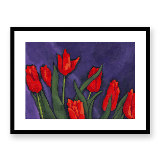 Framed Fine Art Print, White Mat - 24x18 inches | Red Tulips, FPH-1111-001, Prints, Fine art, Black Frame, 61 x 46 cm, 24 x 18 inches