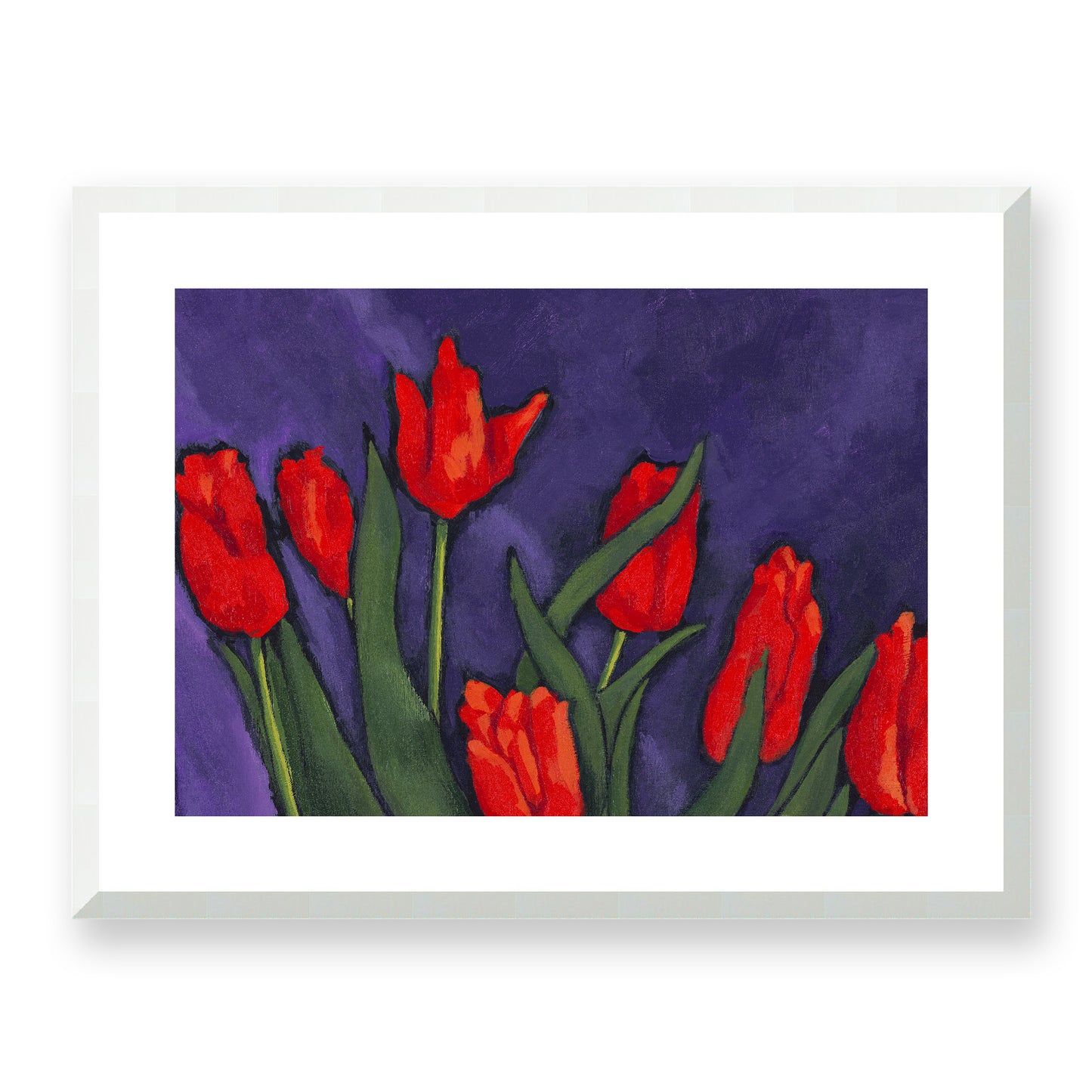 Framed Fine Art Print, White Mat - 24x18 inches | Red Tulips, FPH-1111-001, Prints, Fine art, White Frame, 61 x 46 cm, 24 x 18 inches