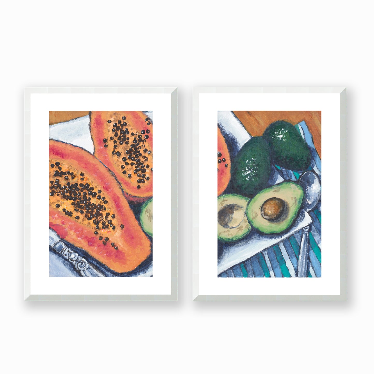 Papaya & Avocados #2105 Set of 2 Framed Fine Art Prints - Vertical 2-Inch Premium Gallery Matting