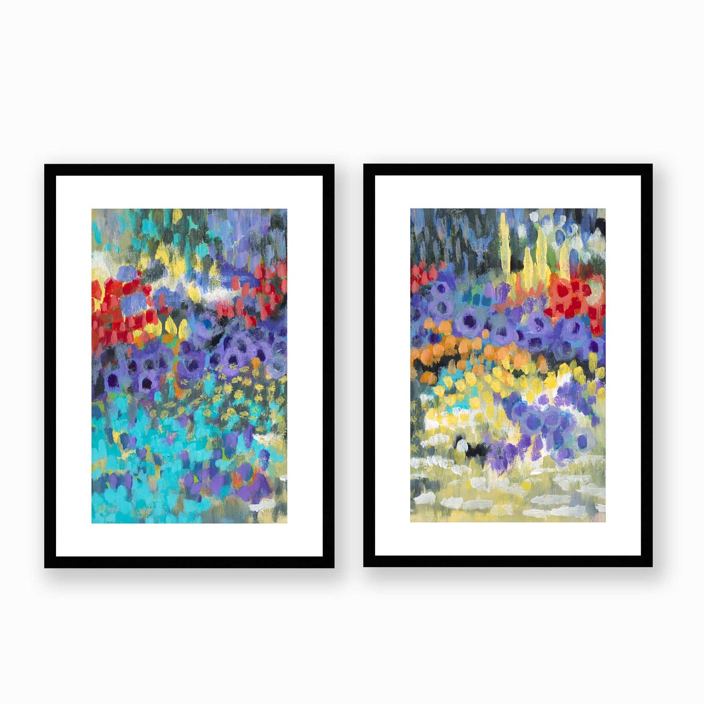 Wildflower Garden #2145 Set of 2 Framed Fine Art Prints - Vertical 2-Inch Premium Gallery Matting