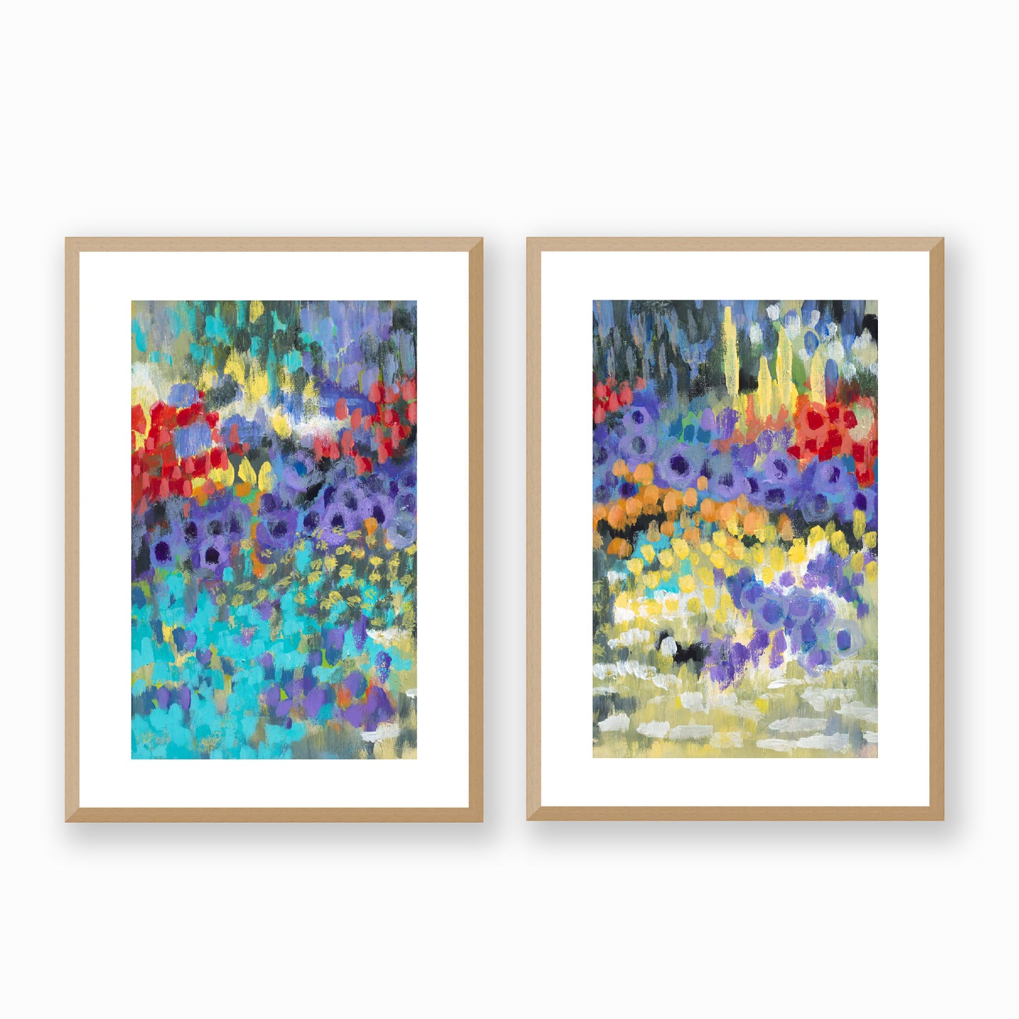 Wildflower Garden #2145 Set of 2 Framed Fine Art Prints - Vertical 2-Inch Premium Gallery Matting