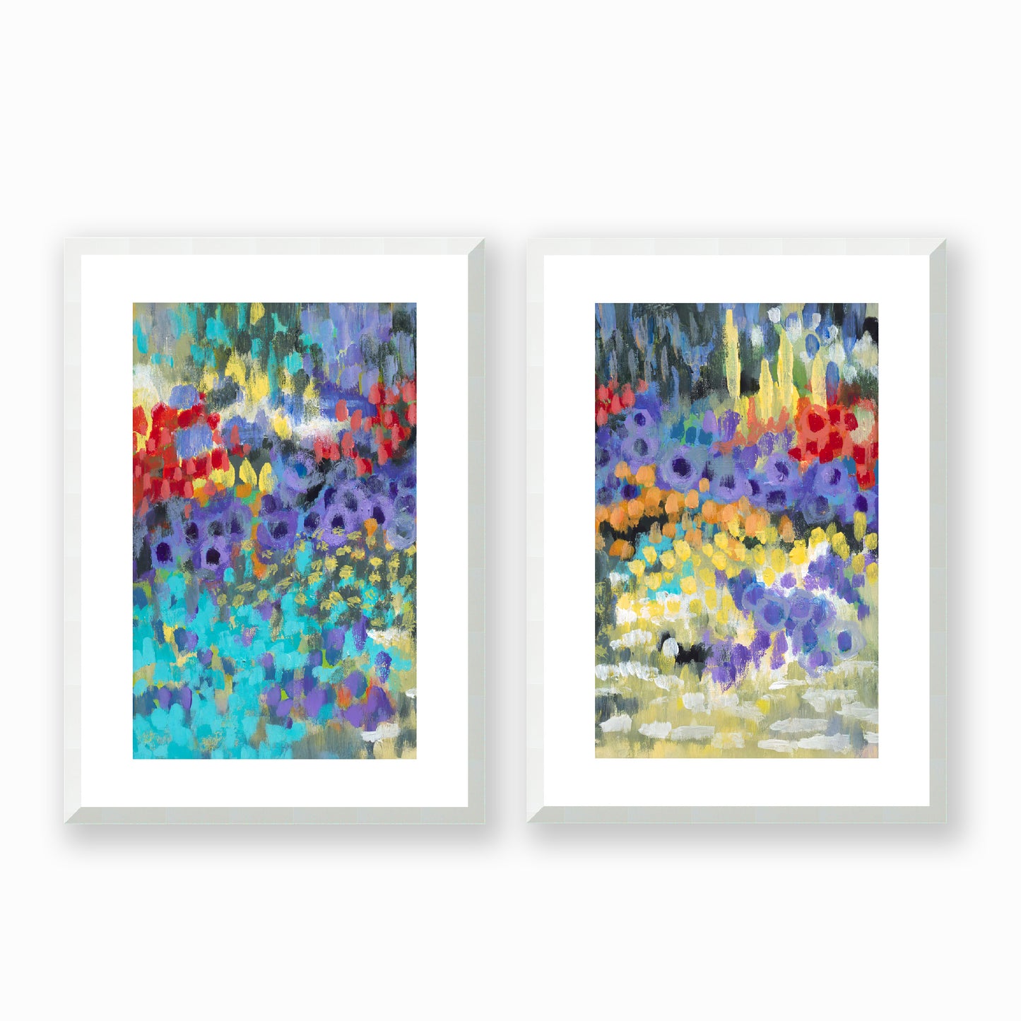 Wildflower Garden #2145 Set of 2 Framed Fine Art Prints - Vertical 2-Inch Premium Gallery Matting