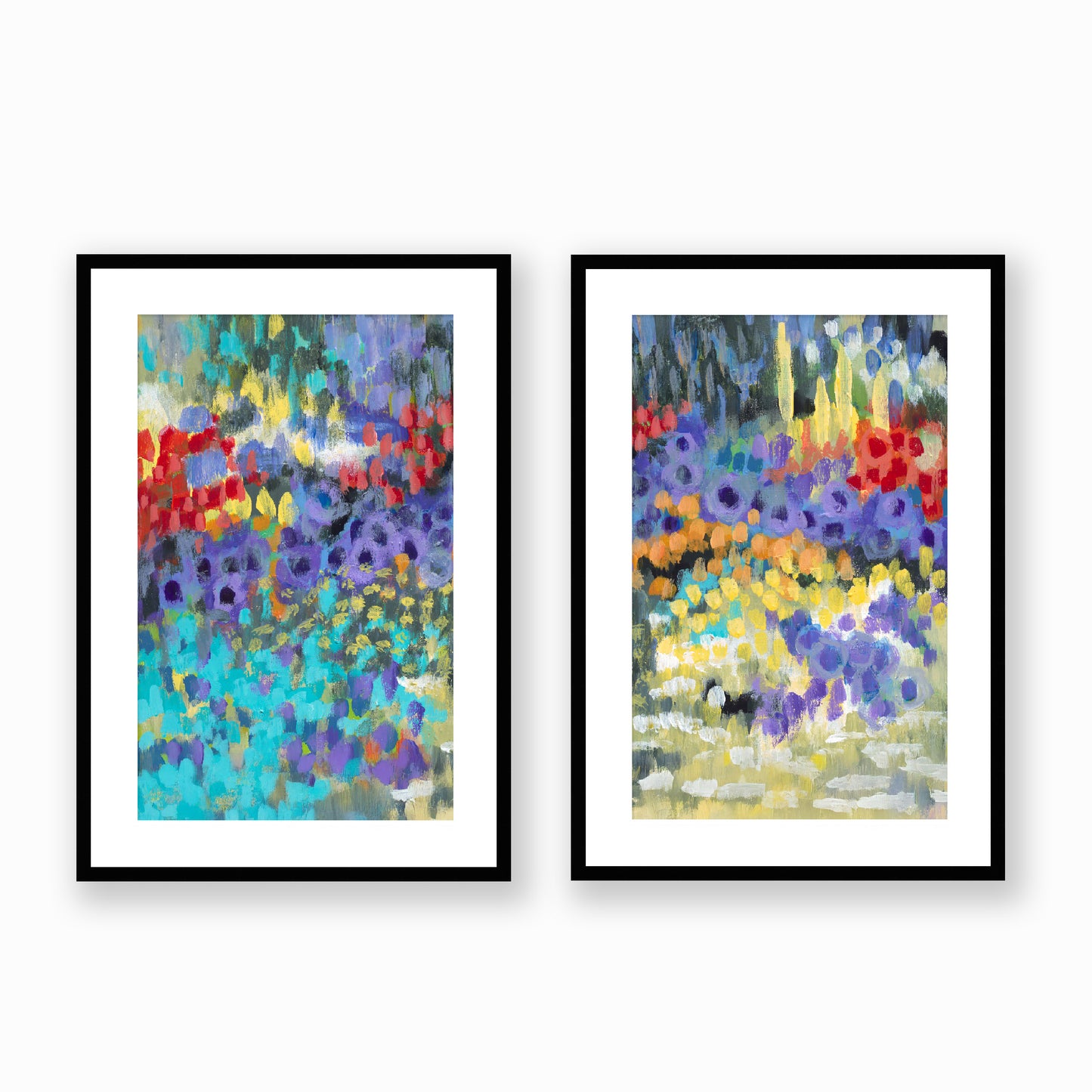 Wildflower Garden #2145 Set of 2 Framed Fine Art Prints - Vertical 2-Inch Premium Gallery Matting