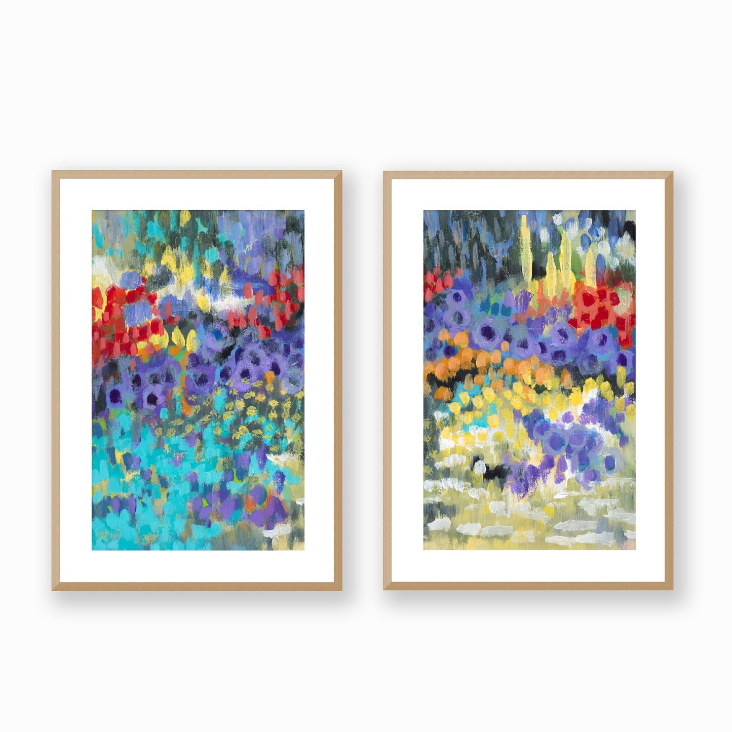 Wildflower Garden #2145 Set of 2 Framed Fine Art Prints - Vertical 2-Inch Premium Gallery Matting