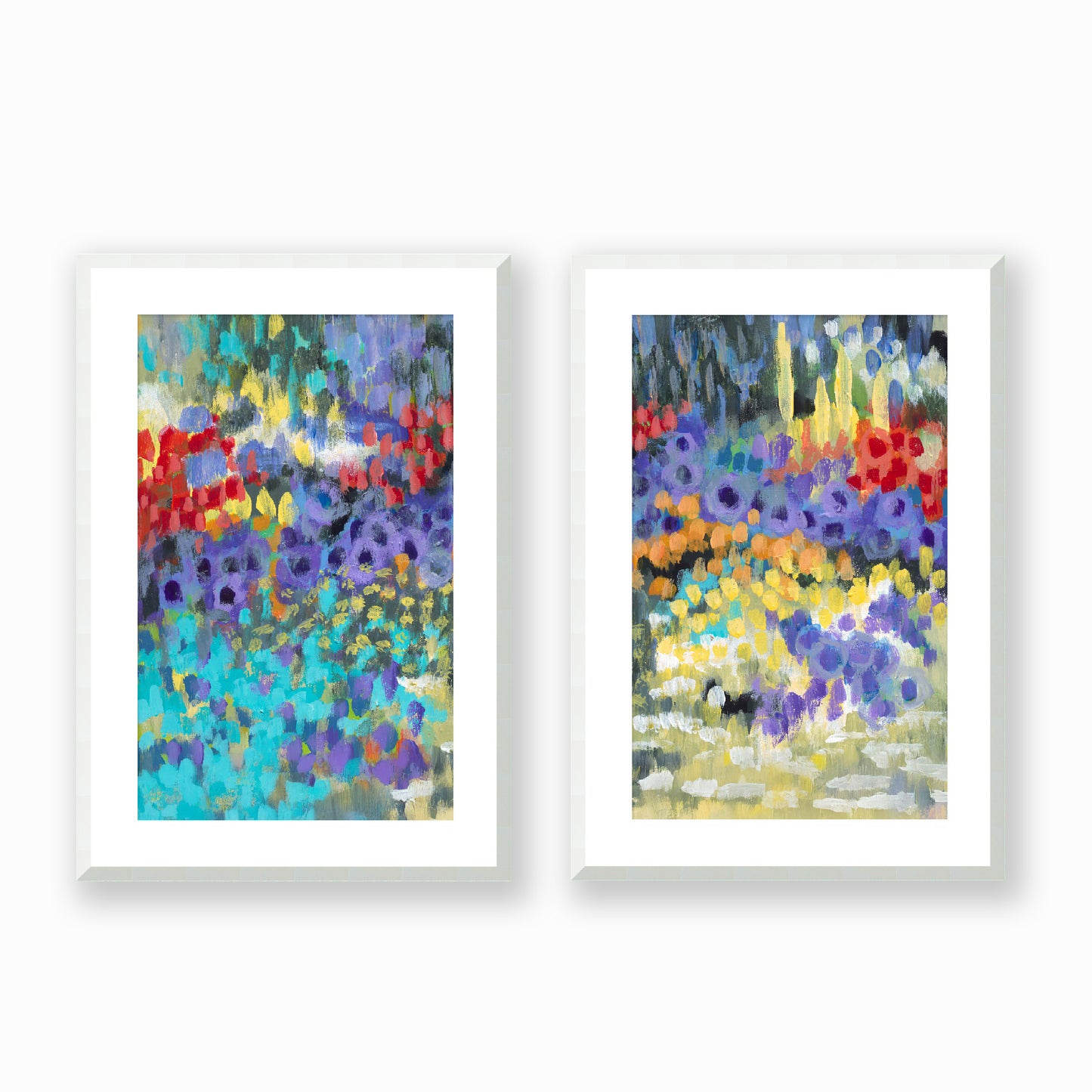 Wildflower Garden #2145 Set of 2 Framed Fine Art Prints - Vertical 2-Inch Premium Gallery Matting