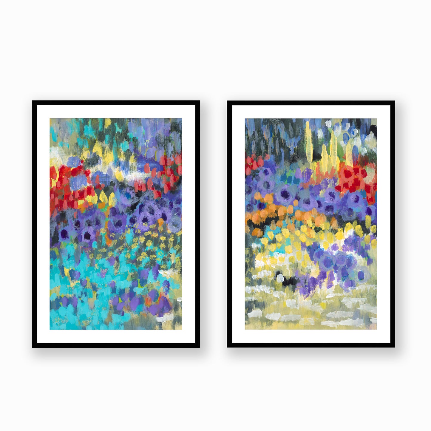 Wildflower Garden #2145 Set of 2 Framed Fine Art Prints - Vertical 2-Inch Premium Gallery Matting