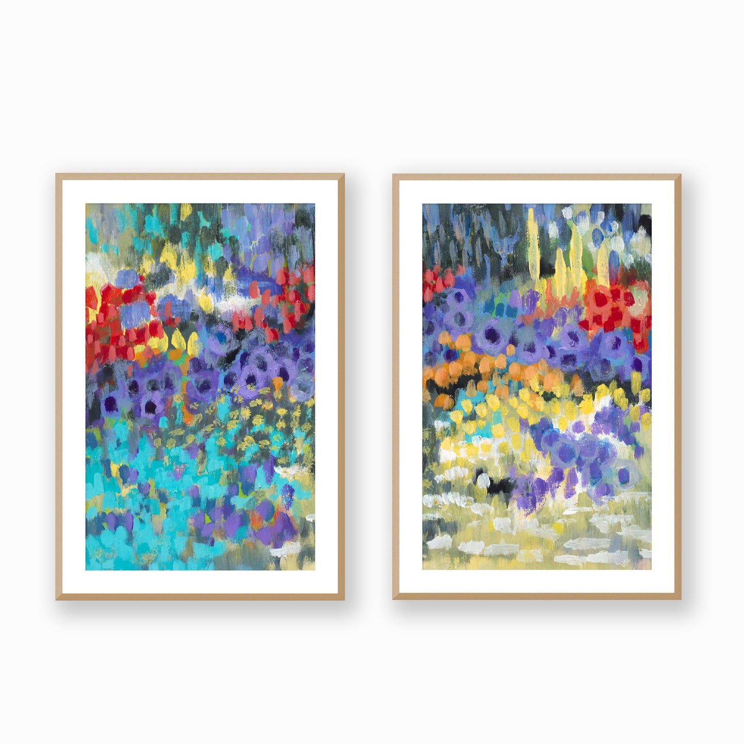 Wildflower Garden #2145 Set of 2 Framed Fine Art Prints - Vertical 2-Inch Premium Gallery Matting