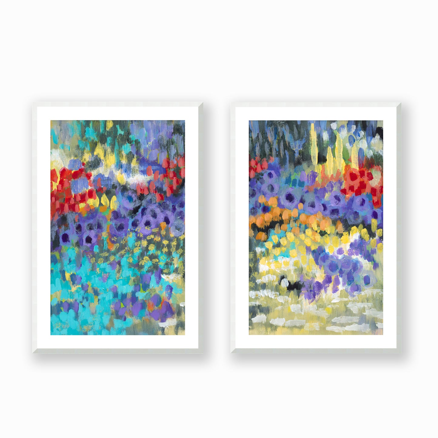 Wildflower Garden #2145 Set of 2 Framed Fine Art Prints - Vertical 2-Inch Premium Gallery Matting