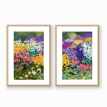 Floral Garden #1381 Set of 2 Framed Fine Art Prints - Vertical 2-Inch Premium Gallery Matting