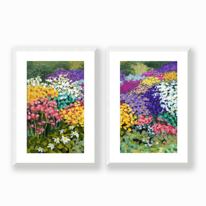 Floral Garden #1381 Set of 2 Framed Fine Art Prints - Vertical 2-Inch Premium Gallery Matting