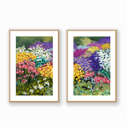 Floral Garden #1381 Set of 2 Framed Fine Art Prints - Vertical 2-Inch Premium Gallery Matting