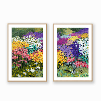 Floral Garden #1381 Set of 2 Framed Fine Art Prints - Vertical 2-Inch Premium Gallery Matting
