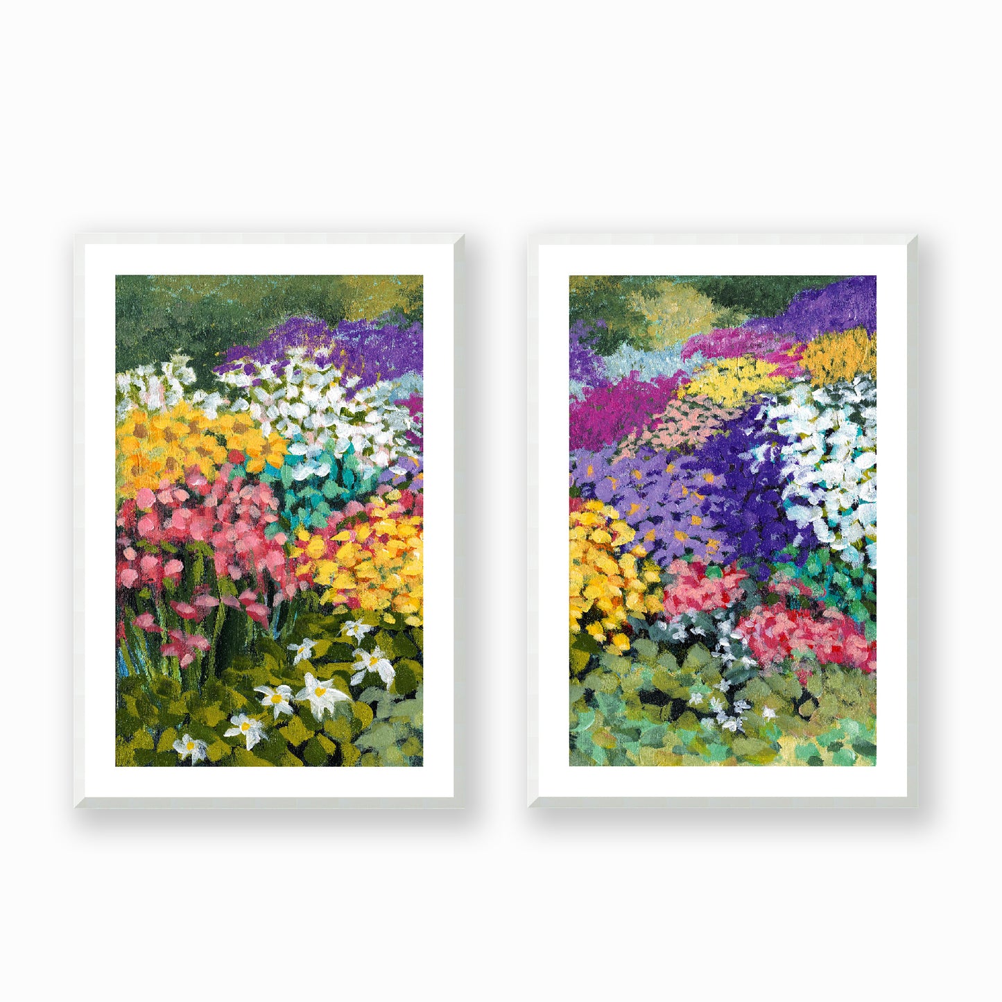 Floral Garden #1381 Set of 2 Framed Fine Art Prints - Vertical 2-Inch Premium Gallery Matting