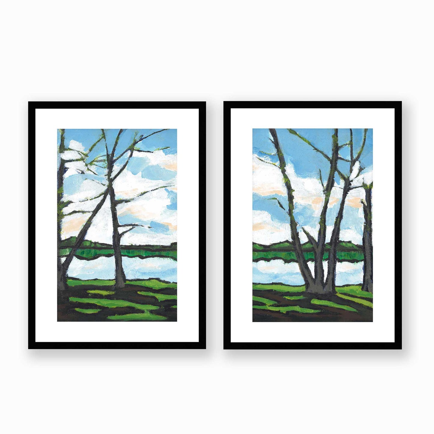 Lakeshore #1100 Set of 2 Framed Fine Art Prints - Vertical 2-Inch Premium Gallery Matting